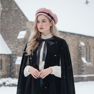 Strasburg Heirloom Black Cape SatinTie Pockets M pink tam IMPORT NOTE IN DESCRIP